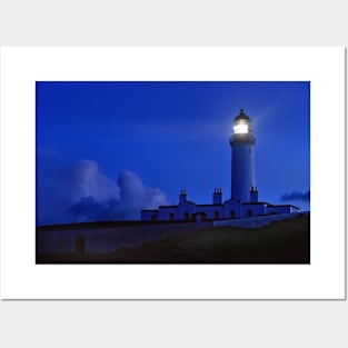 Mull of Galloway Lighthouse light flash at night, Scotland Posters and Art